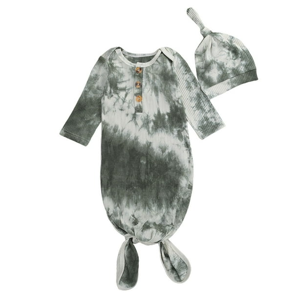 Newborn Baby Girl Boy Cotton Gown Tie Dye Knit Knotted Sleeper Gown Soft Sleeping Bags Baby Coming Home Outfits